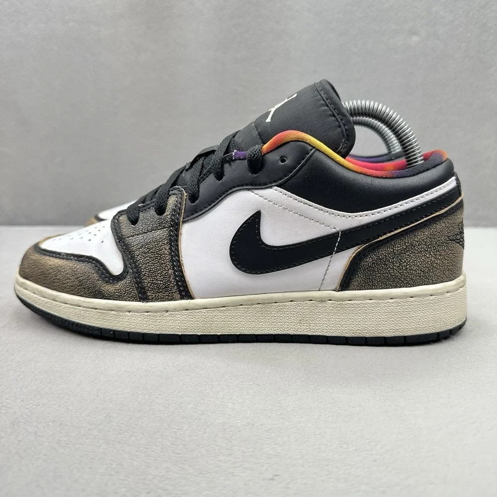 Size 7Y / Womens 8.5 Nike Air Jordan 1 Low SE Wear-Away Shoes Black / Tie-Dye - Picture 3 of 8
